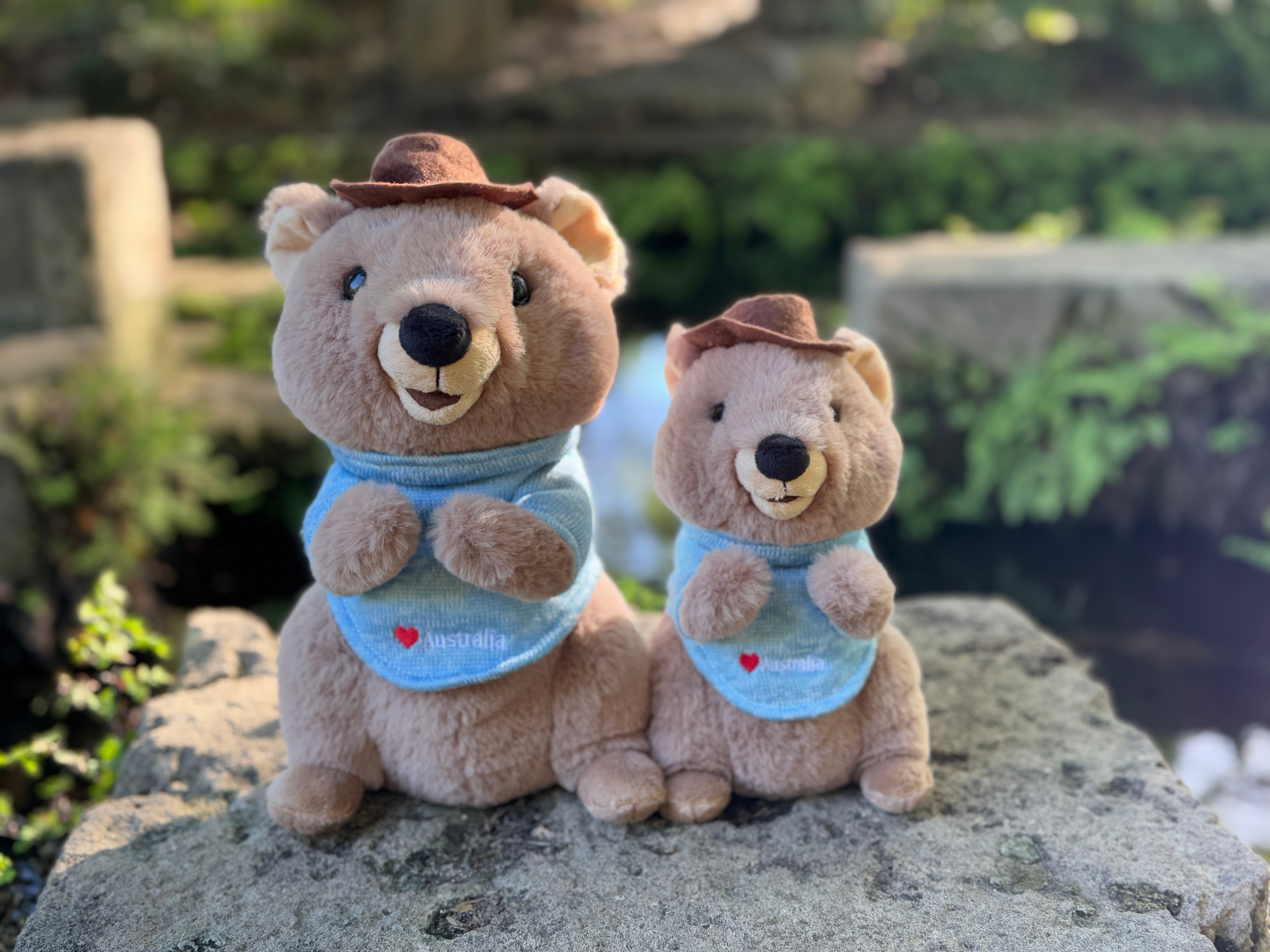 25cm Mokka and 20cm Charlie the Quokka plush toys from Perth inspired by Rottnest Island’s happiest animal on Earth – adorable Australian souvenirs from Western Australia.