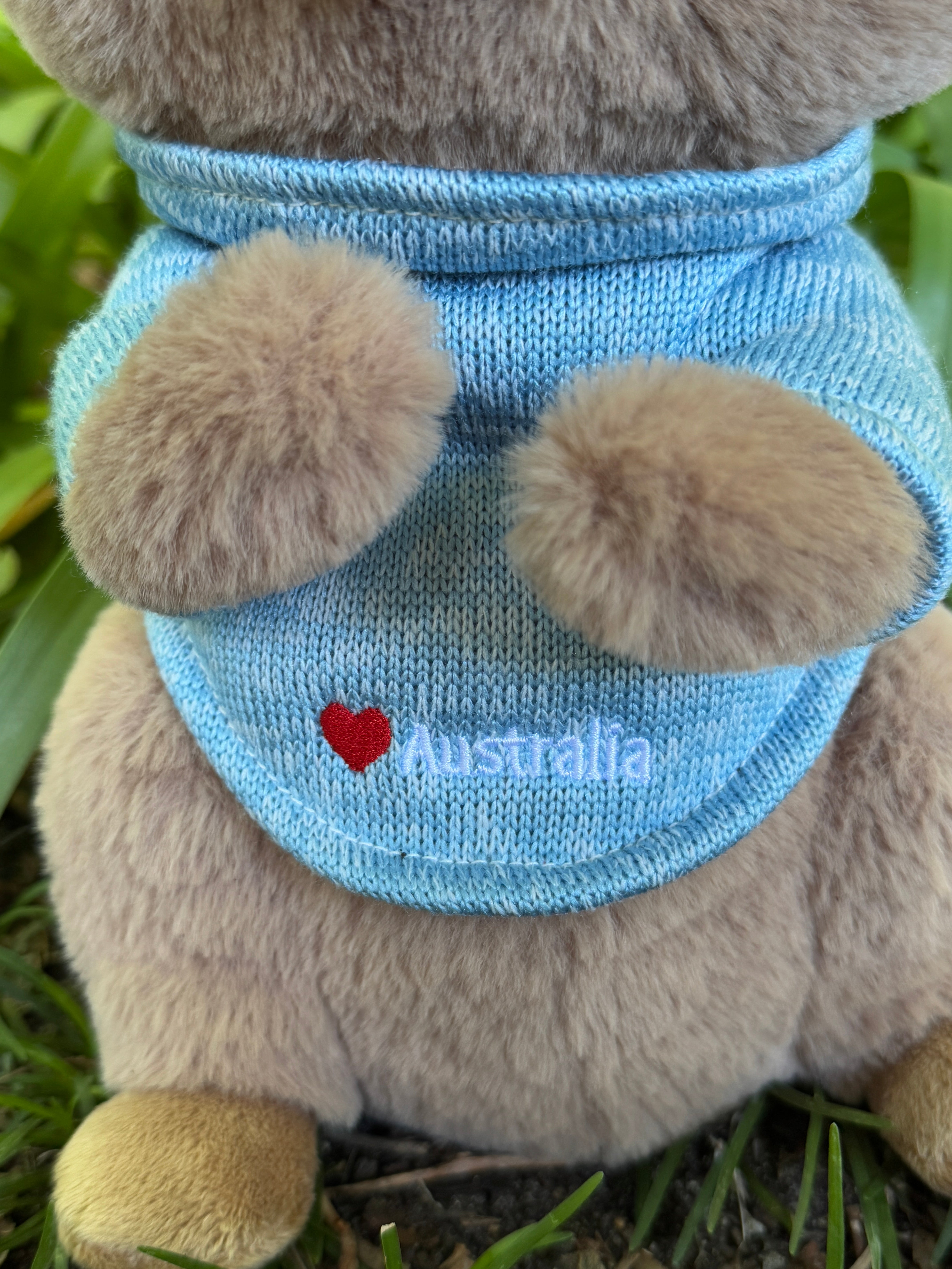 Close-up of 25cm Mokka the Quokka plush toy from Perth inspired by Rottnest Island’s Quokka selfies – adorable Australian made stuffed animal and travel souvenir from Western Australia.