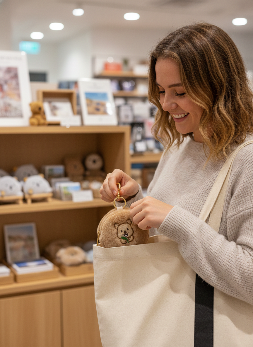 Quokka coin bag with zipper, small pouch for coins and cards, cute and practical everyday accessory. Found in Rottnest Island.