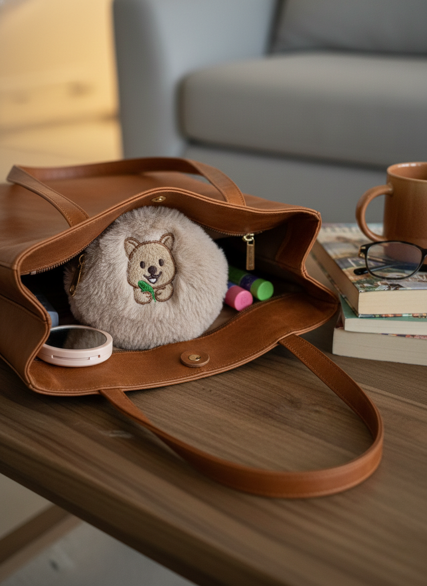 Quokka coin pouch, compact zip bag for coins, cash and cards, lightweight travel accessory. Found in Rottnest Island.