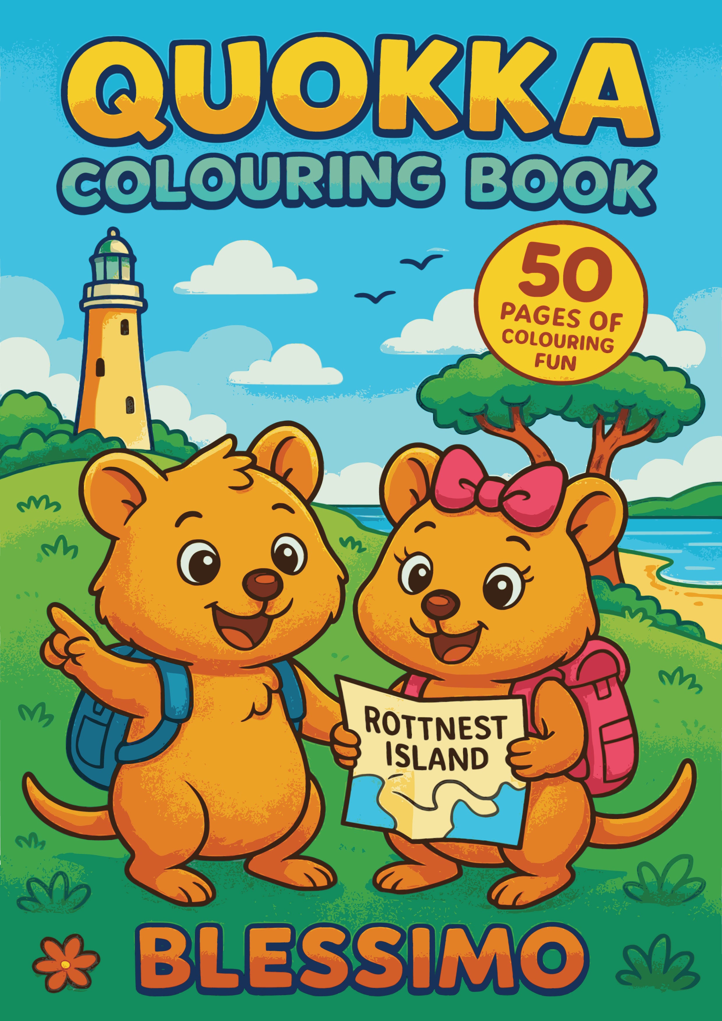 Quokka colouring book exploring Rottnest Island - inspired by Rottnest Island Quokkas, the happiest animals on Earth and beloved Australian marsupials, perfect WA souvenirs and travel gifts.
