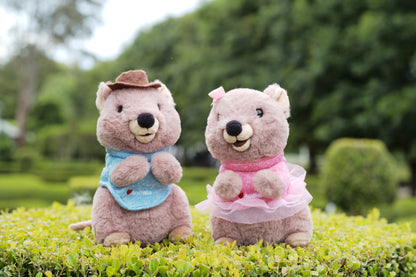 25cm Mokka and Mikka the Quokka plush smiling from Perth, Western Australia – cute Rottnest Island Quokkas, smiling Australian animal plush toys and perfect Perth souvenirs.